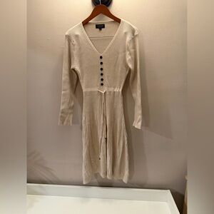 Christina Ribbed Cream Button-Front Sweater Dress 100% cashmere L/xl